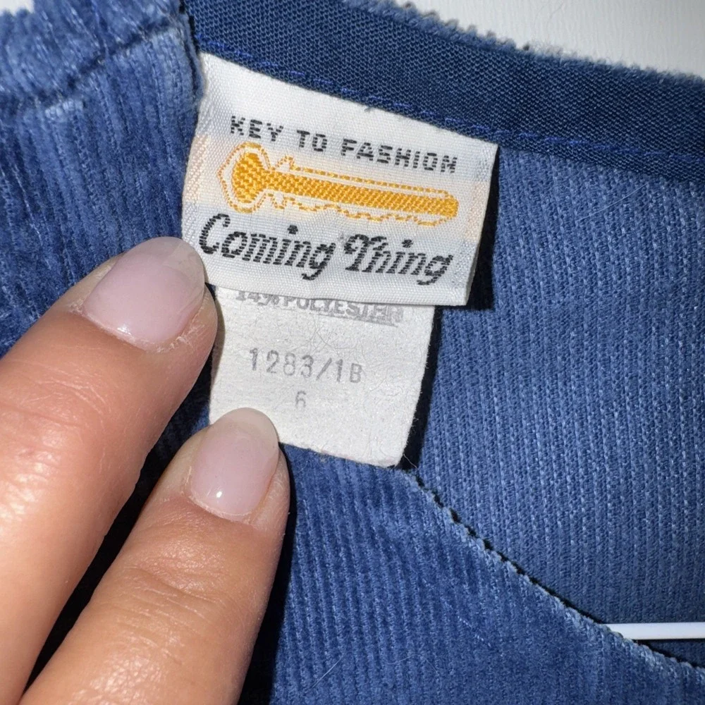 Vintage Key To Fashion Coming Thing Girls Size 6 Blue Corduroy Dress Casual Flaw